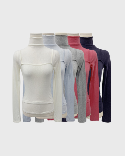 [Moden]Layered Sleeveless + Turtleneck T-Shirt Set(5color)
